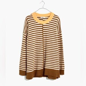 Madewell Smithe Sweater Womens Size Small Taupe Beige Stripe Merino Alpaca Blend